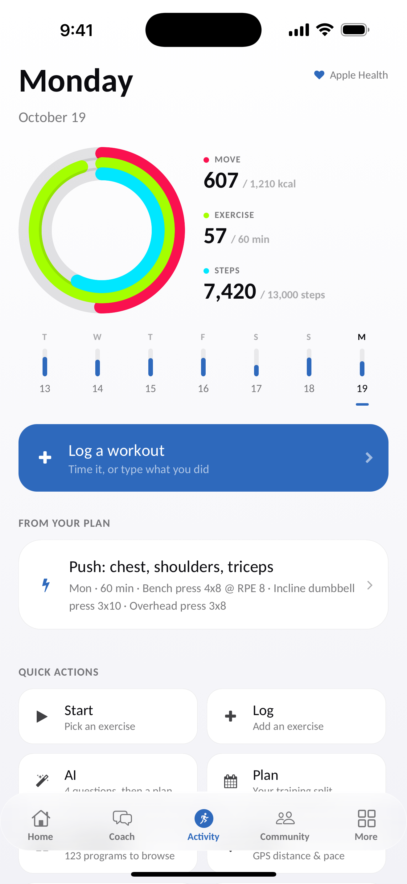 Zafit activity rings and sleep trends
